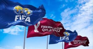 Flags with FIFA and Qatar 2022